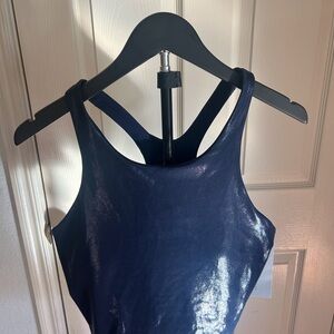 Athleta x Simone Biles Purpose Shine Crop Bra Glossy Dark Blue Top